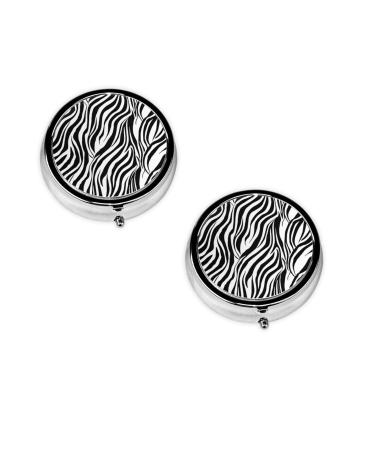 Zebra Print Printed Mini Round Pill Box Pill Box 3 Compartment Medicine Pill Case Pill Organizer Travel Pillbox Portable Pill Box for Pocket Home Office Use
