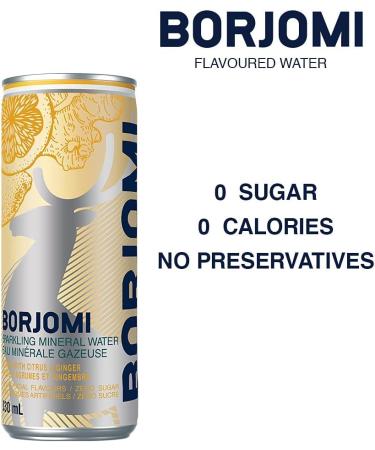 Borjomi Mineral Sparkling Water - pack Of 12 Can - natural spring water Citrus mix & Ginger Flavour - 330ml (11.15 Fl. Oz. Ea) mineral drinking water - Naturally Carbonated Flavoured Sparkling Water Citrus Mix-Ginger - Buy Online on GoSupps.com