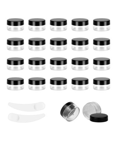 20pcs 5Gram/5ml Jars Sample Pots Mini Jars With Lids Clear Round Plastic Jars With 2 Mini Spatulas For Various Cosmetic Products Samples Eye Shadow Lip Balm and Nail Powder (Black) 5ml Black