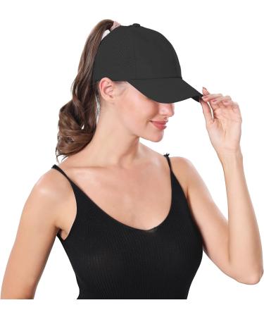 Women's Criss Cross Ponytail Baseball Cap | Adjustable High Bun Ponycap | Quick Drying Mesh Hat (1 Pack, Black) - Buy Online on GoSupps.com