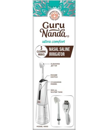 GuruNanda Nasal Saline Irrigator - Portable Cordless 300ml | 3 Modes for Sinus Relief | Rechargeable with 2 Tips - Buy Online on GoSupps.com