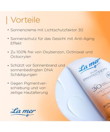 La mer Cosmetics AG La mer Sun Protection Sun Cream SPF 30 Sun Protection for the Face with AntiAgeing Effect Moisturising Sun Cream For All Skin Types 50 ml - Buy Online on GoSupps.com