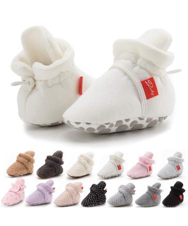 Sonsage Infant Baby Girls Boys Snow Boots Soft Anti-Skid Sole Ankle Premium Booties Newborn Toddler Prewalker Winter Warm Crib Shoes 12-18 Months A01 White