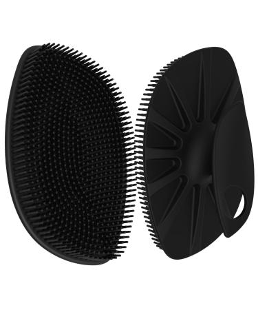 HieerBus Silicone Body Scrubber Flat Shower Brush Gentle Exfoliating and Massage,Long Bristles Lathers Well and More Hygienic Than Traditional Loofah 1 Pack (Black) 3rd-black