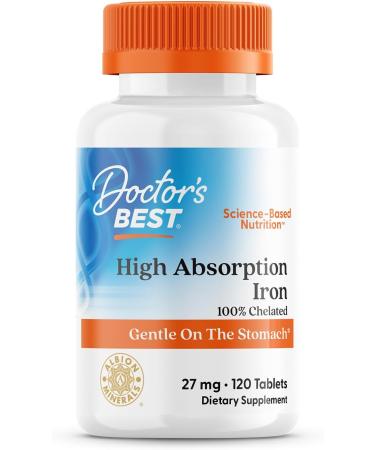 Doctor's Best High Absorption Iron with Ferrochel 27 mg 120 Tablets - Buy Online on GoSupps.com