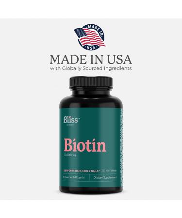 Bliss Serenity Biotin 10000mcg - Max Strength Hair, Skin, and Nails Supplement - 360 Mini Tablets for Women & Men - Energy & Growth Vitamins - Kosher Non-GMO - Buy Online on GoSupps.com