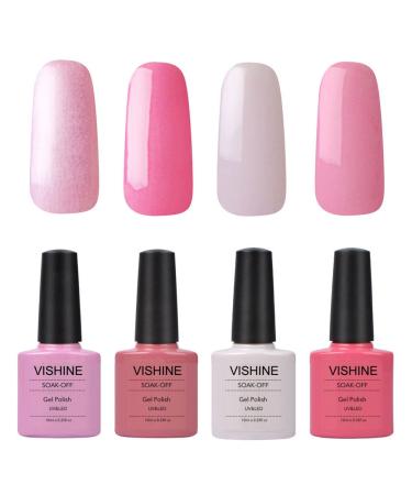 Vishine UV LED Soak Off Gel Nail Polish Manicure 4 Pcs 10ml Shiny Colors Nail Art Kit C078