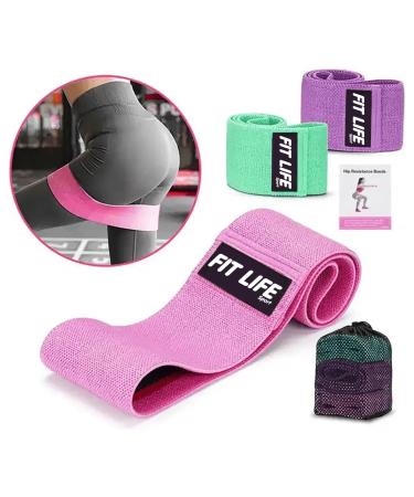 Fit Life Sport Resistance Exercise Bands Fabric Non Slip Hip Bands for Squats Legs Butt Thigh and Hip Workout Thick Wide Fitness Loop for Men & Women. Workout Guide Included