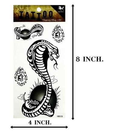 ONCEX 3 Sheets Black Cobra Temporary Tattoos | Waterproof Body Stickers for Men and Women | Cobra Snake Cartoon Designs | Removable Fake 3D Tattoos for Arms, Legs, Shoulder, or Back - Buy Online on GoSupps.com