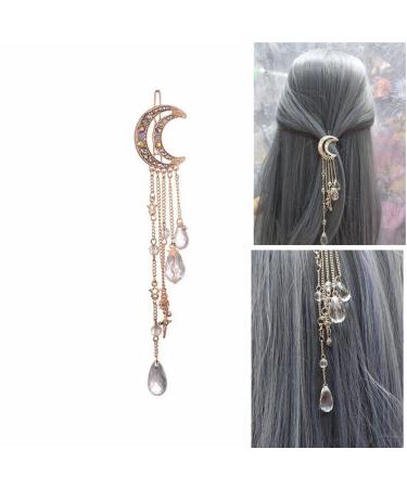 Rose Gold Rhinestone Crescent Moon Star Hair Clips - Bridal Jewelry for Women and Girls - Buy Online on GoSupps.com