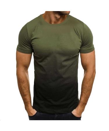 LADIGASU Men Tee Shirt Gradient Color Fashion Shirts Round Neck Short Sleeve T-Shirts Relaxed Fit Gym Workout Tee Tops Green T Shirts for Men Medium