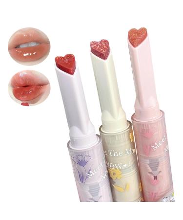 3 Colors Jelly Lipstick Korean Heart Tinted Jelly Lip Gloss Mirror Long Lasting Moisturizing Lip Balm Non-Sticky Vivid Color Gloss Lip Makeup Lip Stain for Women (1#+2#+3#) #1#2#3