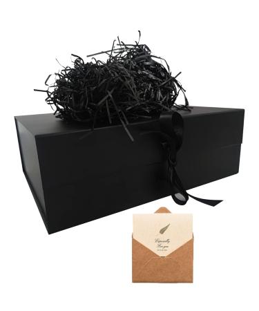 Black Gift Box 13X10X4.5 Inch with Magnetic Lid and Silk Ribbon for Chocolate Christmas Gift Boxes Bridesmaid Proposal Presents Birthdays Wedding Holidays Anniversaries Gift Packaging Black-l