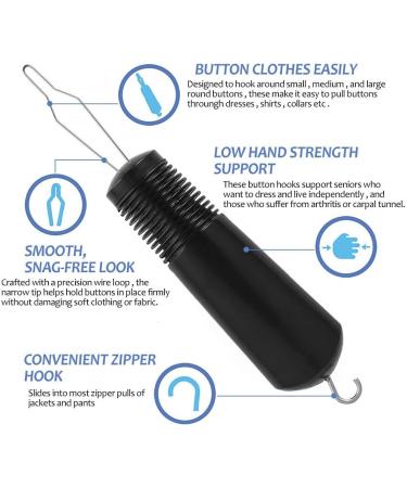 SoulQ Button Hook Zipper Pull Helper - Wide Handle Grip Dressing Aid Tool for Arthritis - Shirt Dress Clothes Pant Coat Snap Buttoner - Buy Online on GoSupps.com