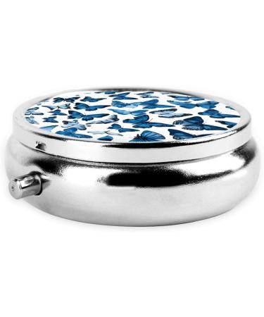 Blue Butterflies Mini Round Pill Box | 3 Compartment Travel Organizer | Portable Pill Case for Home & Office - Buy Online on GoSupps.com