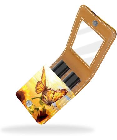 Travel Lipstick Organizer Case | Portable Makeup Bag with Mirror | Art Painting Sunflower Butterfly Design - Buy Online on GoSupps.com