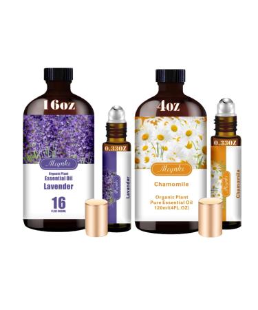 Lavender & Chamomile Essential Oils Set 16oz & 4oz Pure Natural Scent for Diffusers Aromatherapy Candle & Soap Making Relaxing Sleep Aid Gift for Home Bath & Massage