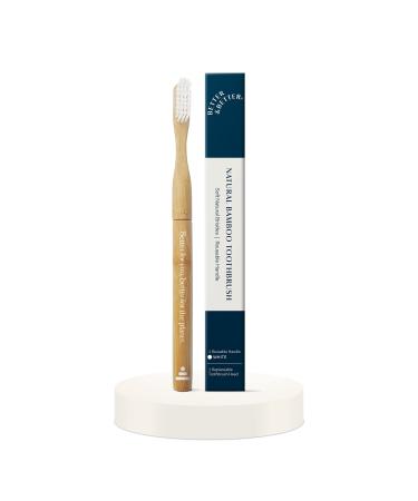 Better & Better Natural Bamboo Toothbrush | Soft Bristles | 100% Plant-Based | Reusable Handle and Replaceable Brush Head | Eco-Friendly  Zero Plastic | Adult Size  White Toothbrush White