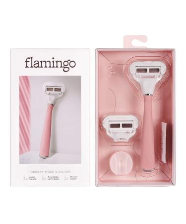 Flamingo Womens 5-blade Razor with Replacement Blade Cartridge - Desert Rose