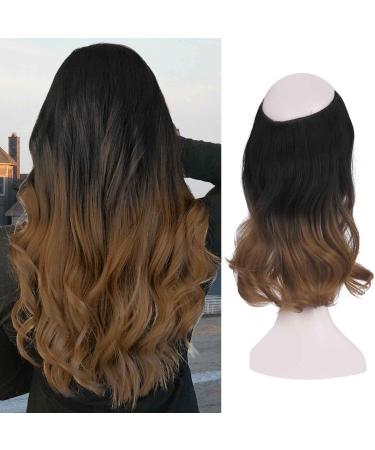 Feshfen Secrets hair extensions long corrugated hair extensions invisible secret extensions synthetic hair invisible extension 1 breaths of hair for women 35 cm 35 cm-m01 ombre black to golden-m01