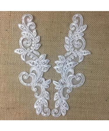 Bridal Applique Lace Pair - Hand Beaded Sequined Embroidered Organza - 10 Long - White - Ideal for Communion, Christening, and Crafts - Buy Online on GoSupps.com