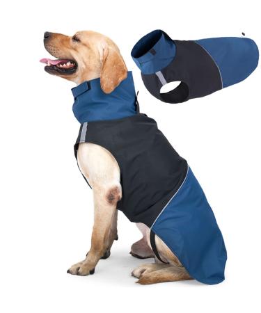 ROZKITCH Dog Jacket Waterproof Dog Raincoat with Harness Opening & Reflective Strip for Small Medium Large Dog, Windproof Adjustable Rainwear with Hook&Loop Closure, Pet Vest Blue-Black XL XL(Chest: 28.3-32.2") Blue-Black