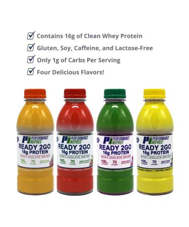 Performance Inspired Nutrition Ready 2Go Protein - Gluten Free - 16 fl oz - Protein Water - 6 count case - Rainbow Sherbet - Buy Online on GoSupps.com