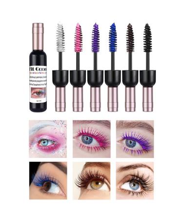 SWETIYOU 6 Pcs Colored Mascara Set  Wine Bottle Colorful Waterproof Mascara for Eyelashes Charming Long Lasting Colorful Mascara for Eyelashes Eye Makeup