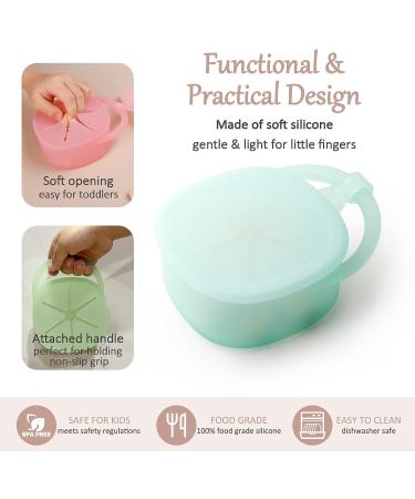 Mengdababy Snack Cups for Toddlers - 100% Food Grade Silicone - BPA Free - Square Snack Catcher with Lid - Blue Green - 7oz - Buy Online on GoSupps.com