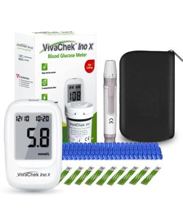 Vivachek Diabete Test Kit Blood Sugar Tester with Ketone and Hypo Warning NHS Approved 900 Memory Blood Glucose Monitor with Test Strips x 25 and Lancet x 25 -in mmol/L Ino X (25 strips)