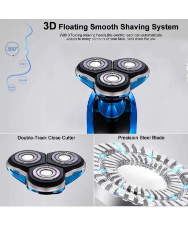 Roziapro Electric Razor for Men - Cordless Rechargeable Wet & Dry Shaving IPX6 Waterproof 3D Floating Head - Ideal Gift in Blue - Buy Online on GoSupps.com