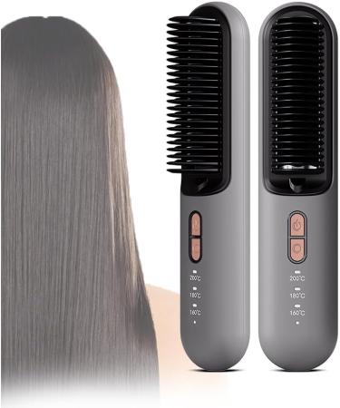 Cordless Hair Straightener Brush - Mini Ionic Hot Comb for Women | Portable Travel Straightening Brush with 3 Adjustable Temperature Levels - Buy Online on GoSupps.com