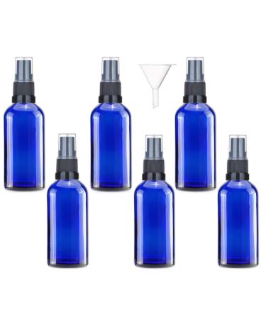 Premium Glass Spray Bottle - Empty Fine Mist Sprayer with Clear Cap - Ideal for Aromatherapy Essential Oils Cleaning Solutions Hair Care & Wellness - Durable & Travel-Friendly (Blue 100ml - 6) 100ml - 6 Blue