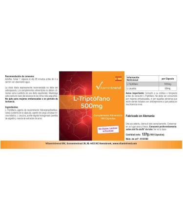 L-Tryptophan 500mg - 180 Capsules - Vegan - 6 Month Pack | Vitamintrend  - Buy Online on GoSupps.com