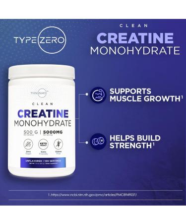 Type Zero Creatine Monohydrate 500g | Unflavored | 5000mg Per Serving | Keto Friendly Gluten Free Zero Sugar | 100 Servings - Buy Online on GoSupps.com