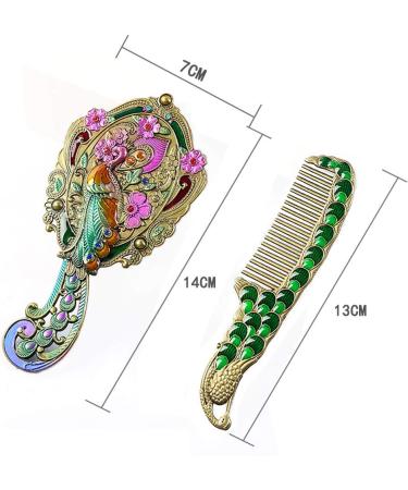 MULHUE Vintage Peacock Flower Hand Held Mirror Set - Bronze Metal Vanity Mirror with Comb | Decorative Hand Mirror Design - Buy Online on GoSupps.com