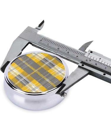 Yellow Gray Black Plaid Mini Round Pill Box | 3 Compartment Travel Pill Organizer | Portable Medicine Case for Home & Office - Buy Online on GoSupps.com