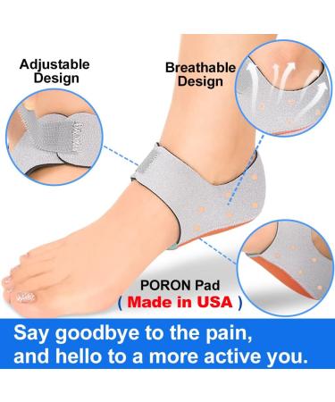 PORON Heel Cups for Plantar Fasciitis Relief - Made in USA | Heel Sleeves for Heel Spurs, Soreness & Bruising | Gray, Size W 11.5-15 / M 9-13 - Buy Online on GoSupps.com