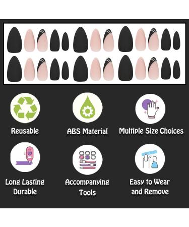 Matte Black Press on Nails - Short Medium French Tip with Gold Line Design | Acrylic Gel Stick On Nails for Weddings & Birthdays | LPP687 - Buy Online on GoSupps.com