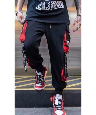 Men's Punk Cargo Baggy Techwear Joggers | Hip Hop Harem Streetwear | Tactical Track Pants - Black (Medium) - Buy Online on GoSupps.com
