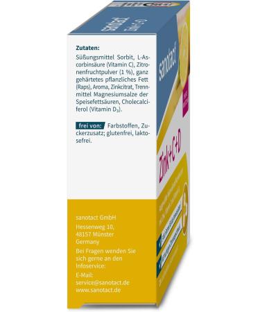 Sanotact Zinc + C + D Lollipops - Immune Support Vitamins Zinc Lozenges with Vitamin C & D3 Fruity Lemon Flavor 20 Pack - Buy Online on GoSupps.com
