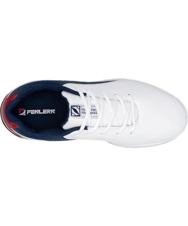 Fenlern Men's Golf Shoes - Lightweight Anti-Slip Outdoor Spiked Golf Shoes for Training (48 EU) - White & Dark Blue - Buy Online on GoSupps.com