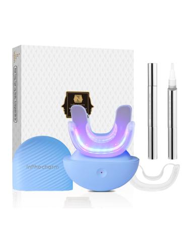 InPhocharm Teeth Whitening Kit with 24X LED Lights, Rechargeable&Wireless, 10 Mins Non-Sensitive Fast Teeth Whitener, 2 Teeth Whitening Gels, Remove Stains from Coffee Wines Smoking (Blue)
