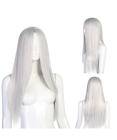 Biuzi Long White Wig | Synthetic Silver Hair for Costume & Parties | Straight Full Head Styles - Buy Online on GoSupps.com