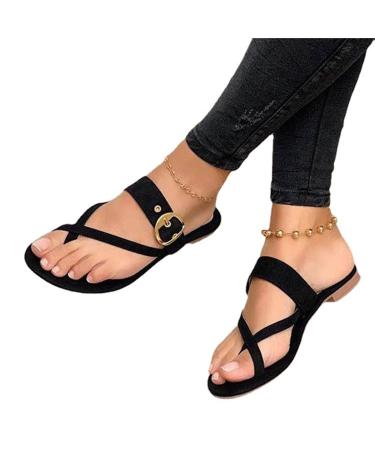 Yytcsjz Women Slide Sandals Cross Strap Open Toe Sandals Bunion Corrector Breathable Shoes for Flat Feet and Plantar Fasciitis Orthopedic Toe Post Sand (Color : Black Size : 8) 8 Black
