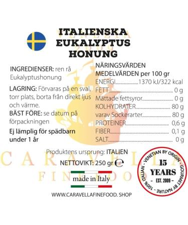 Eucalyptus honey 250g Caravella Fine Food Powerful balsamic and woody notes Italian Raw Rich in antioxidants and enzymes Soothing and calming Ideal for Wellness Cough Skin Detox - Buy Online on GoSupps.com