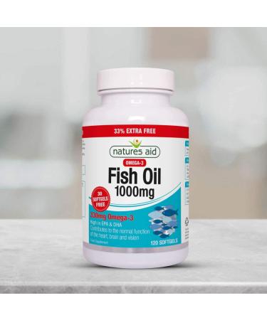 Natures Aid Fish Oil 1000mg | Omega 3 (180mg EPA & 120mg DHA) | 120 Softgels | Made in the UK | 120 Count (Pack of 1) - Buy Online on GoSupps.com