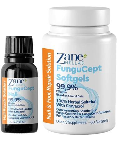 Zane Hellas FunguCept Complete Nail Solution - Visible Results in 4 Weeks - 0.33 oz (10ml) + 60 Softgels - Buy Online on GoSupps.com