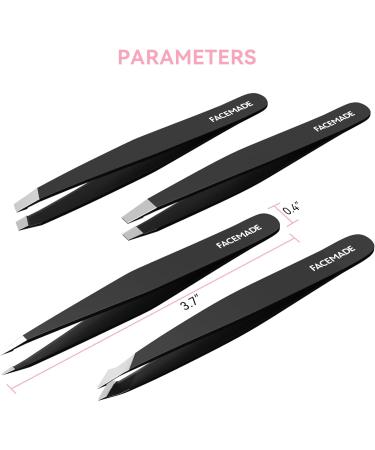 FACEMADE 4 Pack Tweezers Set - Professional Stainless Steel Tweezers for Men and Women Precision Eyebrow Tweezers for Facial Hair Chin and Ingrown Hair Removal (Black) - Buy Online on GoSupps.com