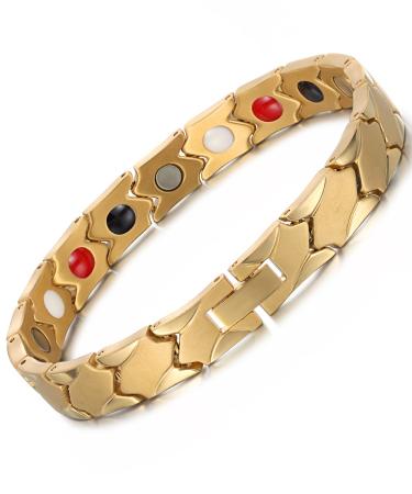 WELMAG WM 4 Elements Magnet Titanium Steel Magnets Bracelet For Women&Men Arthritis & Carpal Tunnel Syndrome Pain Relief Adjustable Length Bracelets Unique Gold Halloween Jewelry Gifts